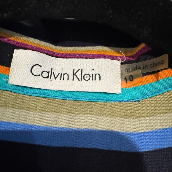 Women’s Calvin Klein Button Front Striped Collared & Pleated Spring Dress - Picture 2 of 3